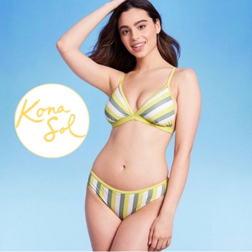 KONA SOL Triple Stripe Hipster Bikini Set 🏖️ NEW w/ tags